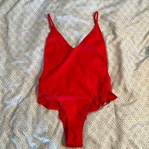 KENDALL + KYLIE Revolve Ruffle One Piece Swimsuit in Poppy Red XS